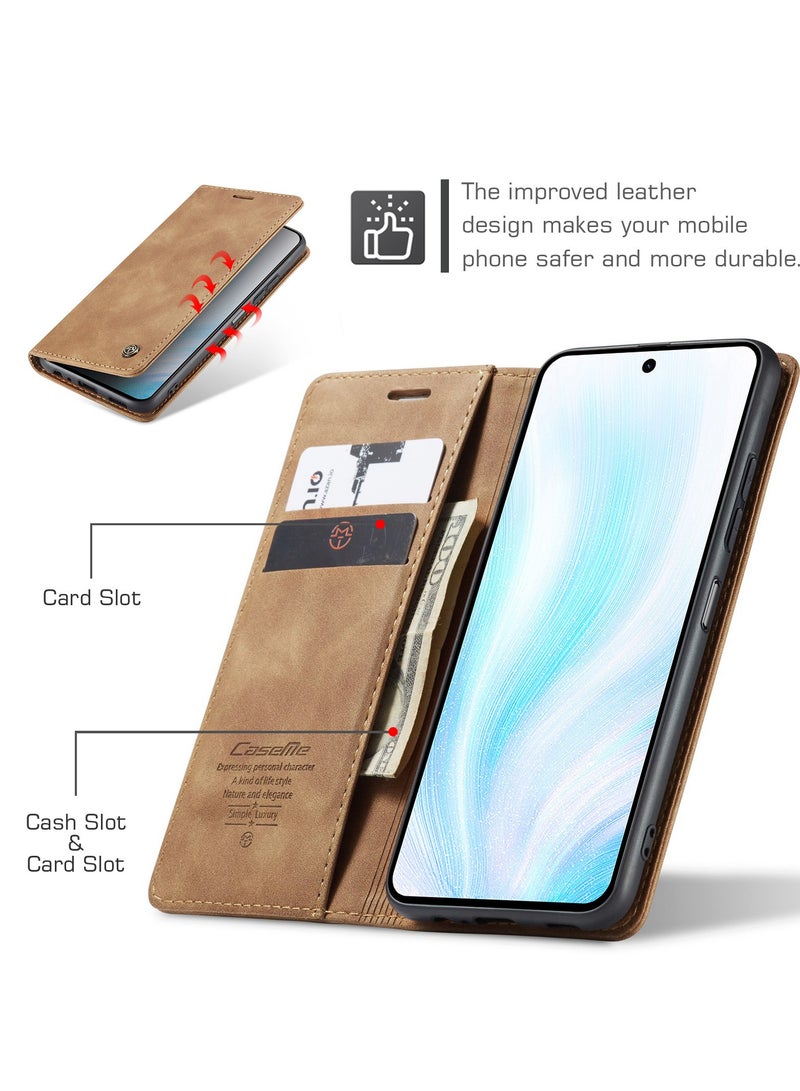 CaseMe Phone Case Luxury PU Leather Design 013 Flip Cover Card Slot Holder Cover For Honor X7B (Brown) - Image 3