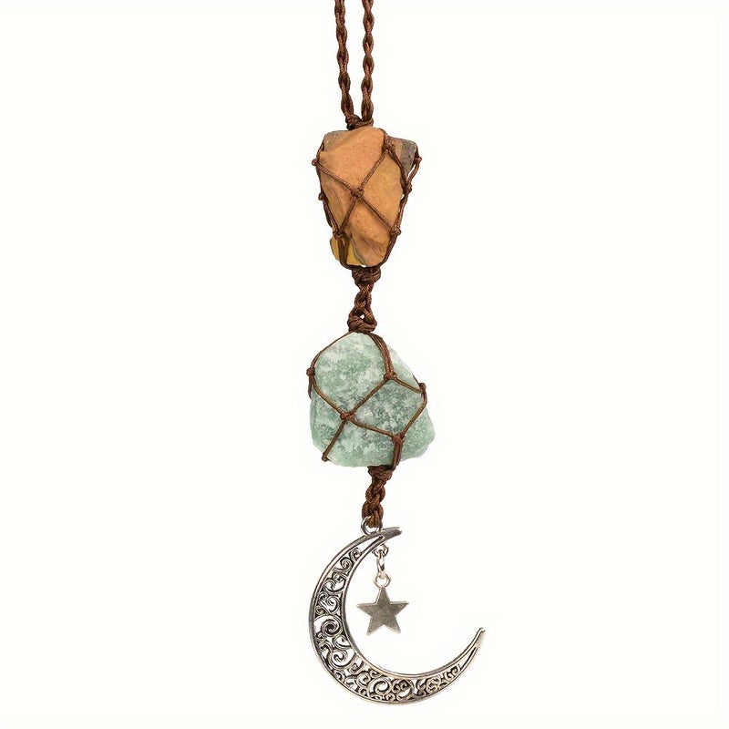 Natural Gemstone Moon Star Hanging Car Ornament Style 4 Rearview Mirror Decor - Image 1