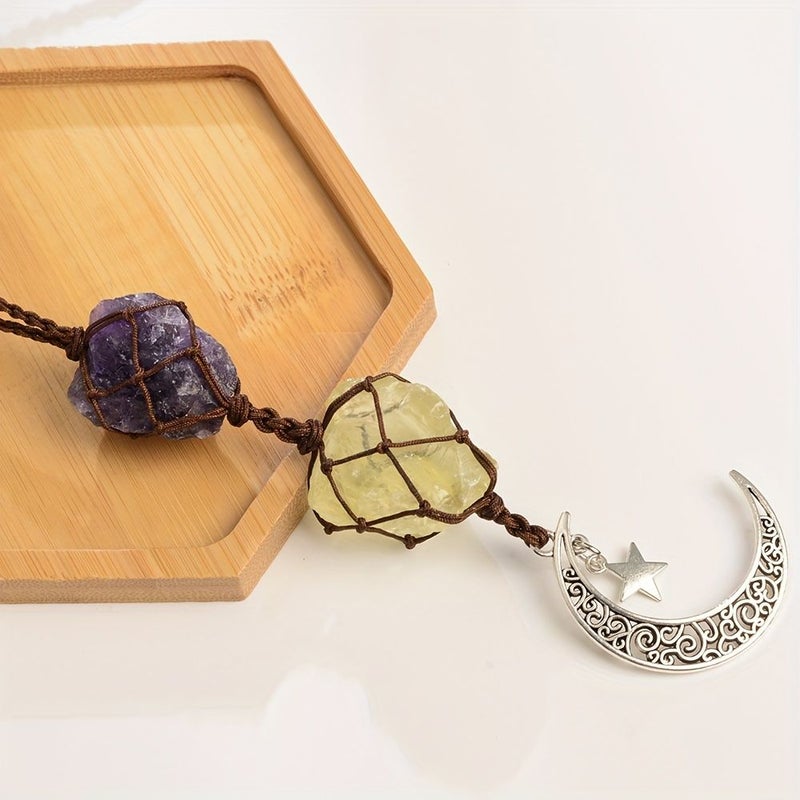 Natural Gemstone Moon Star Hanging Car Ornament Style 4 Rearview Mirror Decor - Image 2