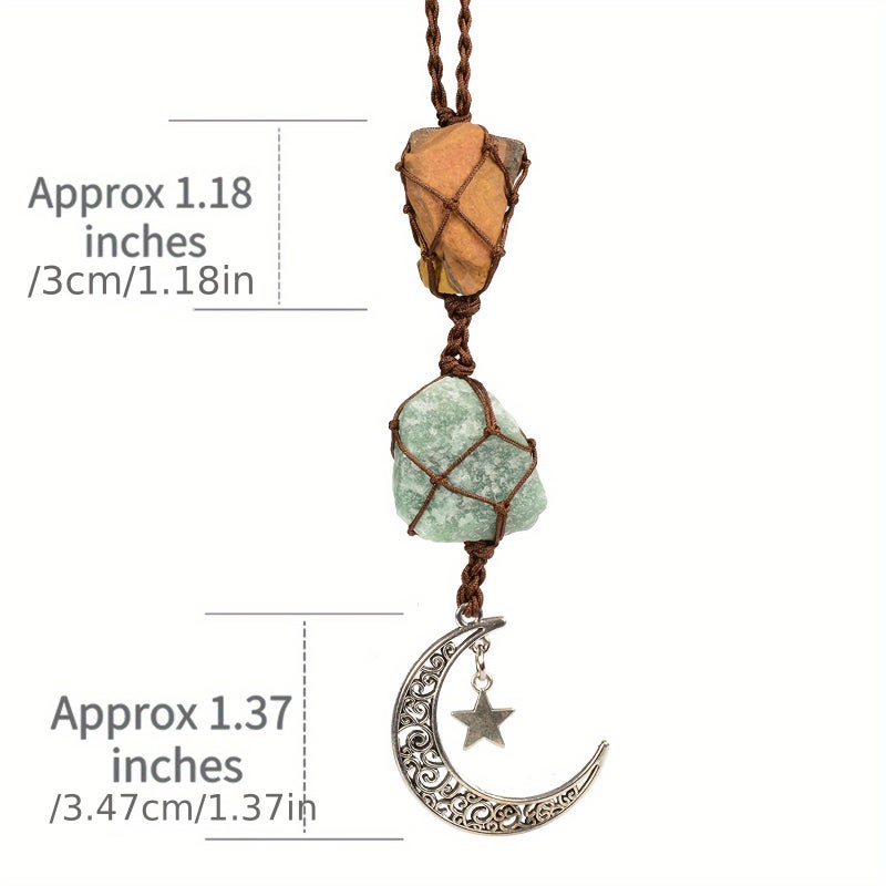 Natural Gemstone Moon Star Hanging Car Ornament Style 4 Rearview Mirror Decor - Image 4