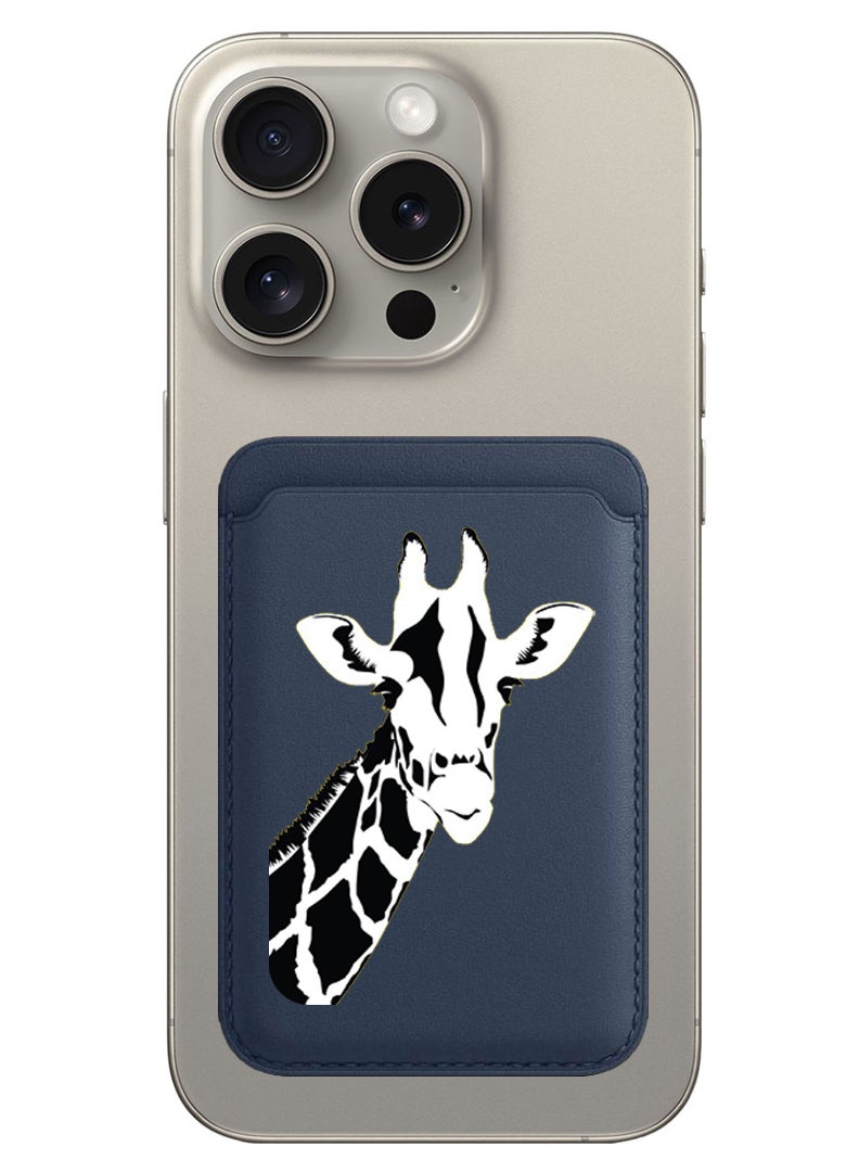 Theodor Magnetic Wallet, Compatible with MagSafe Wallet, for iPhone Wallet, for iPhone 16/15/14/13/12 Series, Not for iPhone 13/12 mini, 3 Card Holder, Vegan Leather, Navy - Giraffe - Image 1