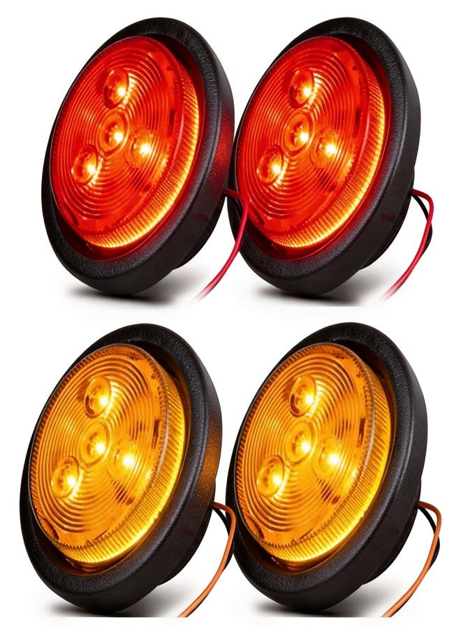 NEW SUN 2.5" LED Clearance Marker Lights for Trailer 4 Diodes Round LED Flush Mount Marker Lights 2 Amber+2 Red - Image 1