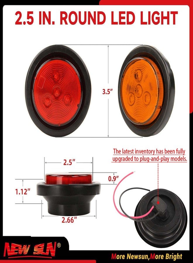 NEW SUN 2.5" LED Clearance Marker Lights for Trailer 4 Diodes Round LED Flush Mount Marker Lights 2 Amber+2 Red - Image 2
