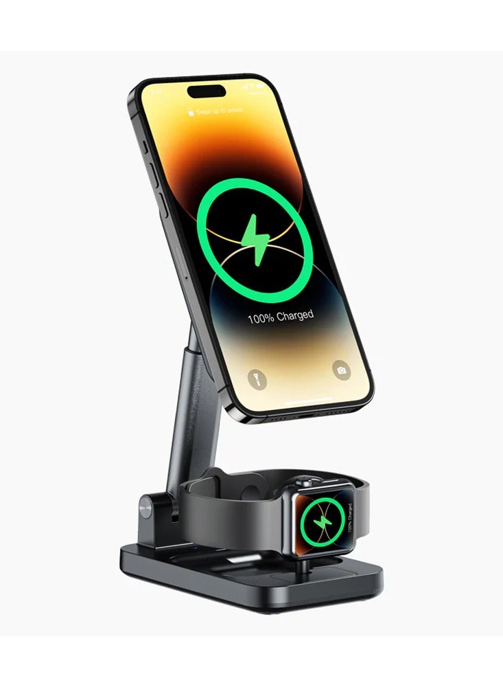 POWER WiWU M8 Power Air 4-in-1 Wireless Charger – 15W Fast Charging Station for iPhone, Apple Watch, AirPods & More (Black) - Image 1