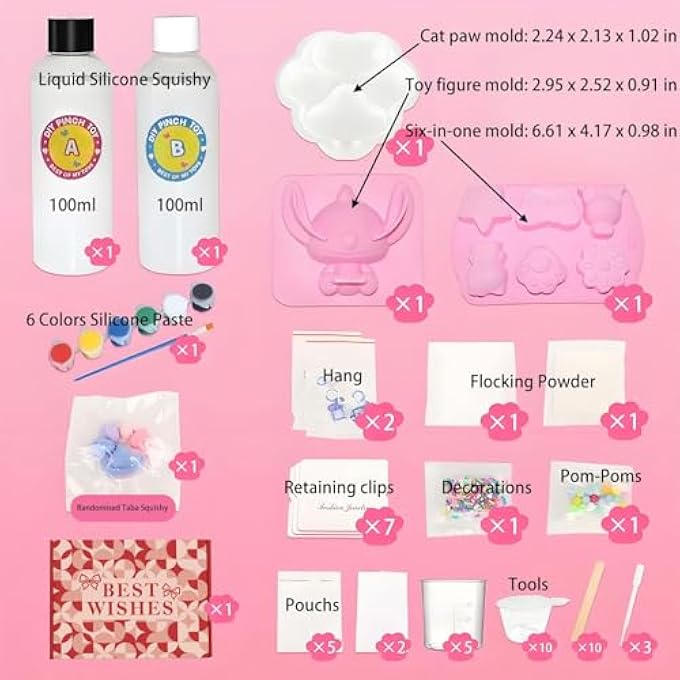 Jiofaviu DIY Squishy Making Kits - Taba Squishy Kit Cheap, Squishy Maker Kit - Squishy Gel, Fufu Squishy - Silicone Mold Making Kit, Flocking Powder for Taba Squishy, Molds Set Pack (200ML - 8Molds) - Image 2