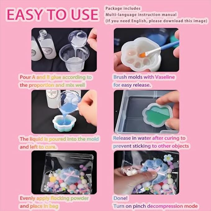 Jiofaviu DIY Squishy Making Kits - Taba Squishy Kit Cheap, Squishy Maker Kit - Squishy Gel, Fufu Squishy - Silicone Mold Making Kit, Flocking Powder for Taba Squishy, Molds Set Pack (200ML - 8Molds) - Image 4