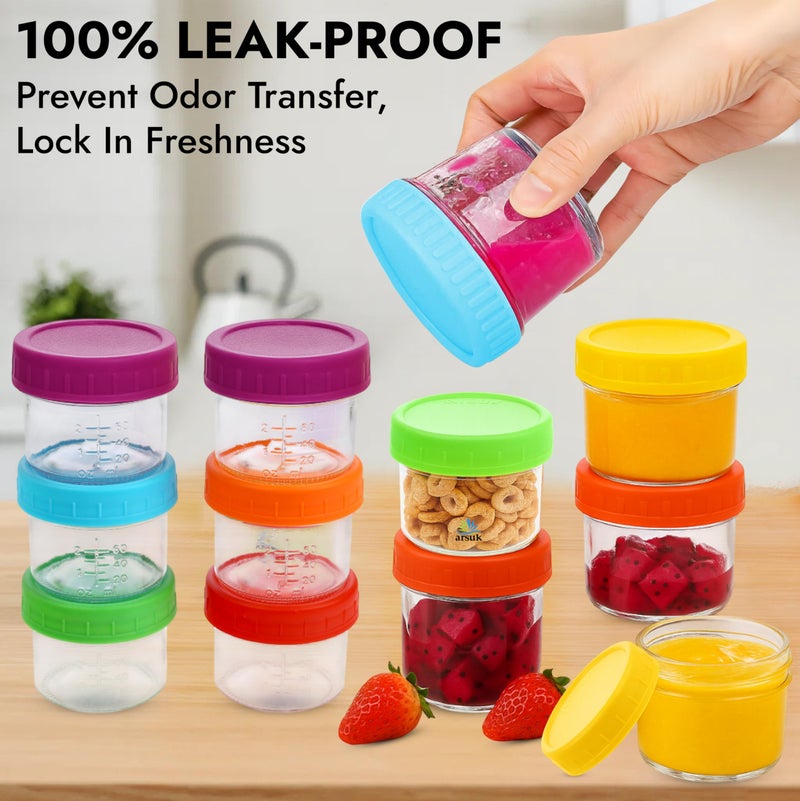 ARSUK 4 OZ Small Glass Containers with Lids (12 Pack) - Mini Glass Jars for Salad Dressing, To-Go Travel, Sauces, Spices, and Meal Prep - Reusable, Airtight, Leakproof, Microwavable and Freezer Safe - Image 3