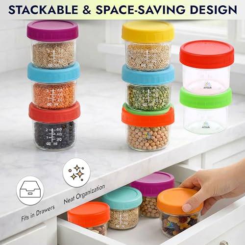 ARSUK 4 OZ Small Glass Containers with Lids (12 Pack) - Mini Glass Jars for Salad Dressing, To-Go Travel, Sauces, Spices, and Meal Prep - Reusable, Airtight, Leakproof, Microwavable and Freezer Safe - Image 5