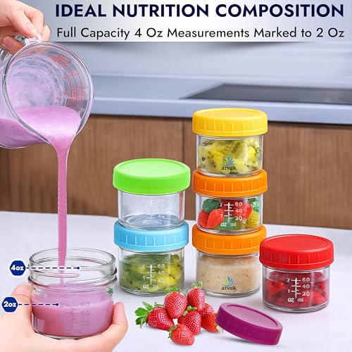 ARSUK 4 OZ Small Glass Containers with Lids (12 Pack) - Mini Glass Jars for Salad Dressing, To-Go Travel, Sauces, Spices, and Meal Prep - Reusable, Airtight, Leakproof, Microwavable and Freezer Safe - Image 2