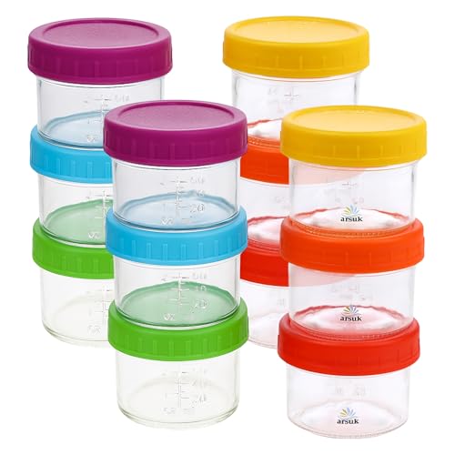 ARSUK 4 OZ Small Glass Containers with Lids (12 Pack) - Mini Glass Jars for Salad Dressing, To-Go Travel, Sauces, Spices, and Meal Prep - Reusable, Airtight, Leakproof, Microwavable and Freezer Safe - Image 1