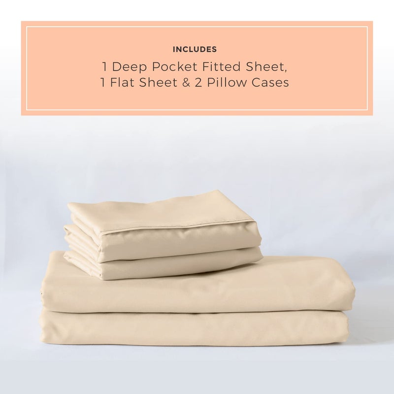 PeachSkinSheets PeachSkinSheets Almond Ivory Sheet Set - 1500tc Level of Softness - Extra Soft Cooling Sheets for Hot Sleepers and Night Sweats - Split Head King (36"" Split)  - Image 2