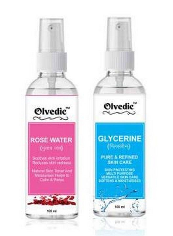 Olvedic Organic Rose Water and Glycerin- - For Toner, Cleanser, Nourishing & Refreshing Purposes-Pack of 2 (100 ml Each) - Image 1