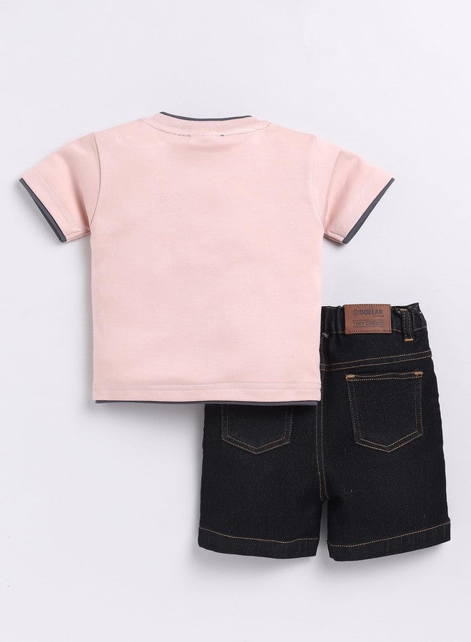 Dollar Junior Tiny Crews Baby Boys T-Shirt Pant Set - Peach-Black Denim, 6-9M - Image 4