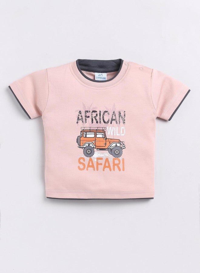 Dollar Junior Tiny Crews Baby Boys T-Shirt Pant Set - Peach-Black Denim, 6-9M - Image 2