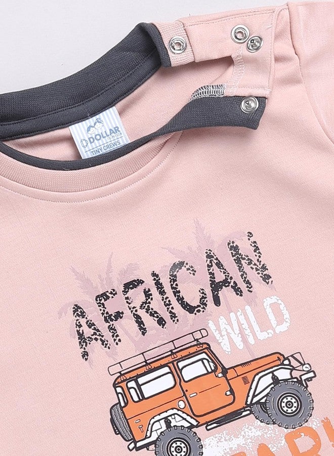 Dollar Junior Tiny Crews Baby Boys T-Shirt Pant Set - Peach-Black Denim, 6-9M - Image 5