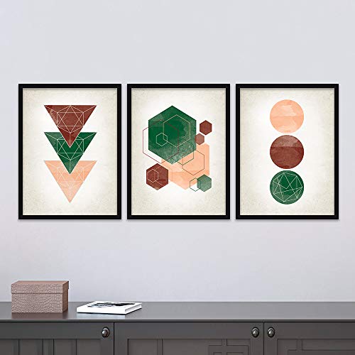 HEVEA Modern Art Framed Wall Posters/Paintings with Frame Wall Paintings Hangings Framed Wall Art Paintings (11 inch x 14 inch, Framed, Multicolor, Green) -Set of 3 - Image 1