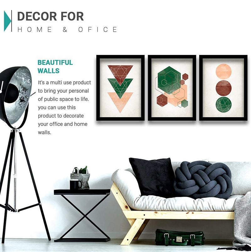 HEVEA Modern Art Framed Wall Posters/Paintings with Frame Wall Paintings Hangings Framed Wall Art Paintings (11 inch x 14 inch, Framed, Multicolor, Green) -Set of 3 - Image 4