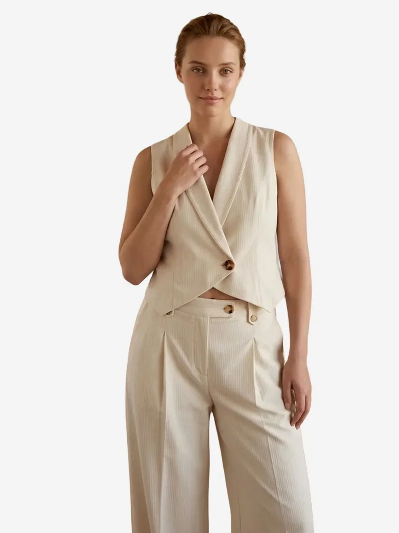 My Fashion Cream Natural MY FASHION Sleeveless Vest and Wide-Leg Trousers Set for Women | Best Price UAE