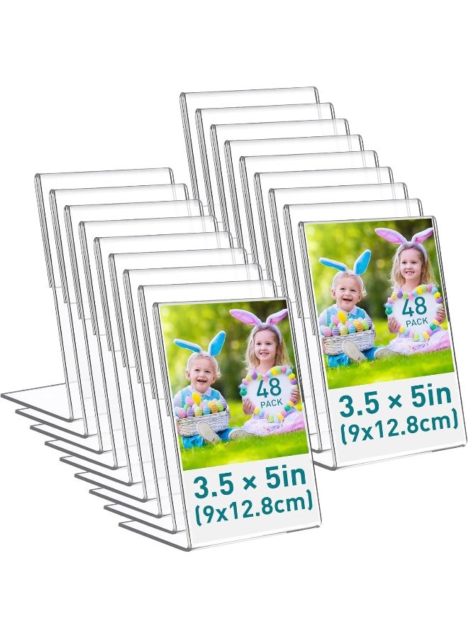 TPGP 48 Pcs Acrylic Picture Frame, 3.5 X 5 Inch Clear Photo Frame Tabletop Acrylic Sign Holder Slanted Back Plastic Picture Frames Display - Image 1
