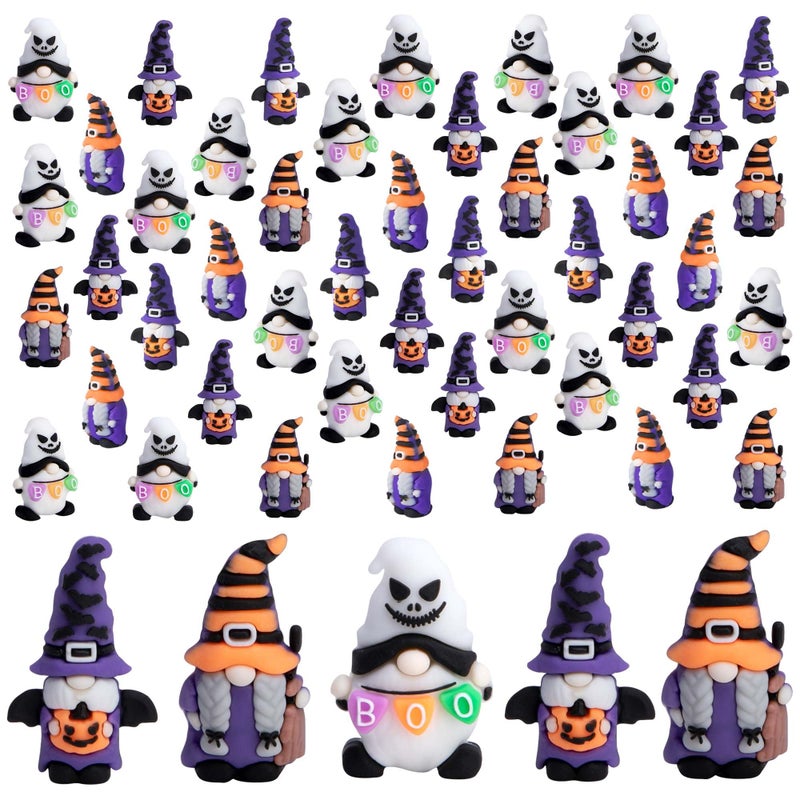 Watayo 60 Pcs Halloween Mini Gnome Figurines, Halloween Decoration Miniature Gnomes Ornaments, Pumpkin Ghost Gnomes Tiny Figurines Ornaments for Party Gifts Home Table Garden Landscape Decor - Image 1