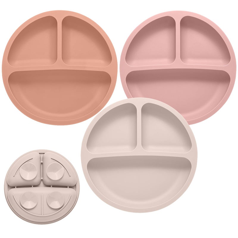 Eascrozn Toddler Plates, 3 Pack Divided Suction Plates for Baby, Food Grade Silicone Baby Plates, BPA Free, Non-slip, Baby Led Weaning Supplies, Microwave & Dishwasher Safe - Image 1