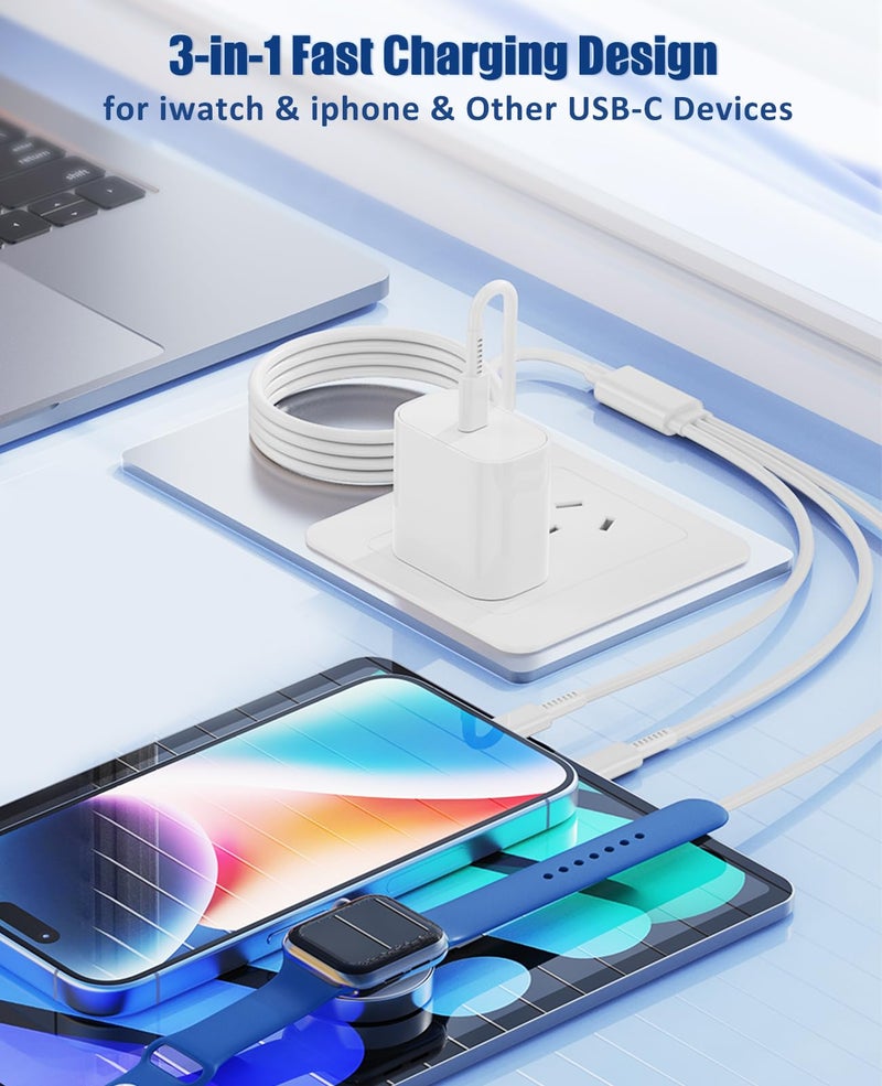 Hcoob for Apple Watch Charger Fast Charging,3 in 1 Multi Chargers Cable with 20W USB C Charger, iWatch Charger Cord 6FT for iWatch Series Ultra 3/2/SE 3/11/10/9/8/7/6/5/4/iPhone17 15 16 Pro Max/14/13/12/11 - Image 2
