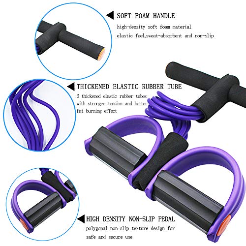FateFan Multifunction Tension Rope, 6-Tube Elastic Yoga Pedal Puller Resistance Band, Natural Latex Tension Rope Fitness Equipment, for Abdomen/Waist/Arm/Leg Stretching Slimming Training (Purple) - Image 4