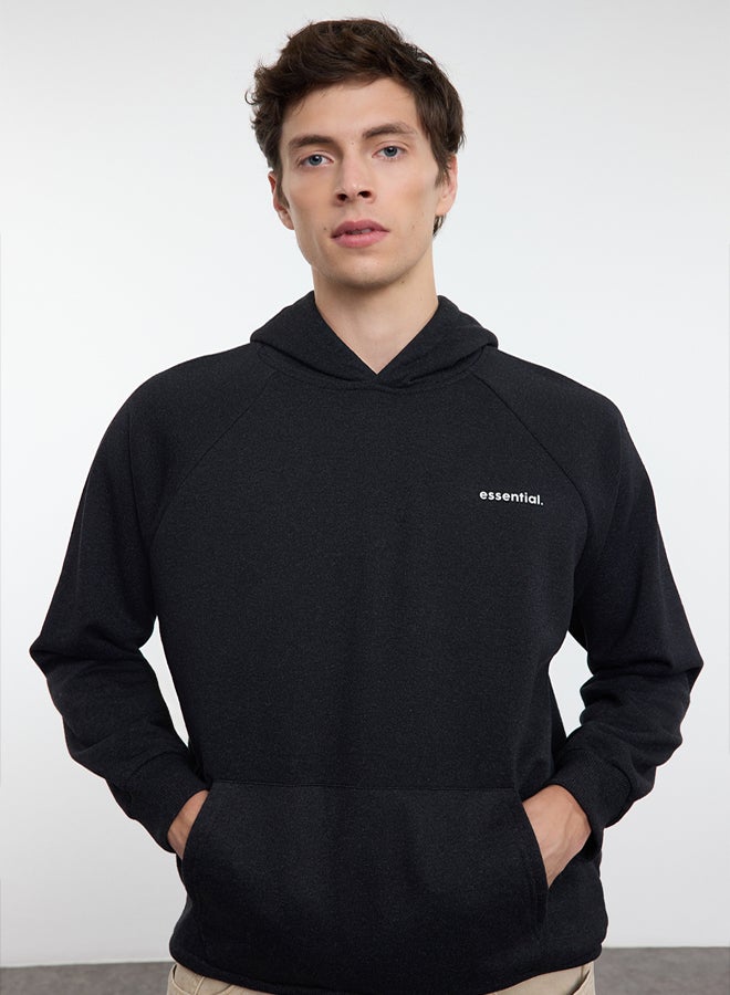 trendyol Anthracite Unisex Oversize/Wide Cut Raglan Sleeve Slogan Hooded Sweatshirt - Image 3