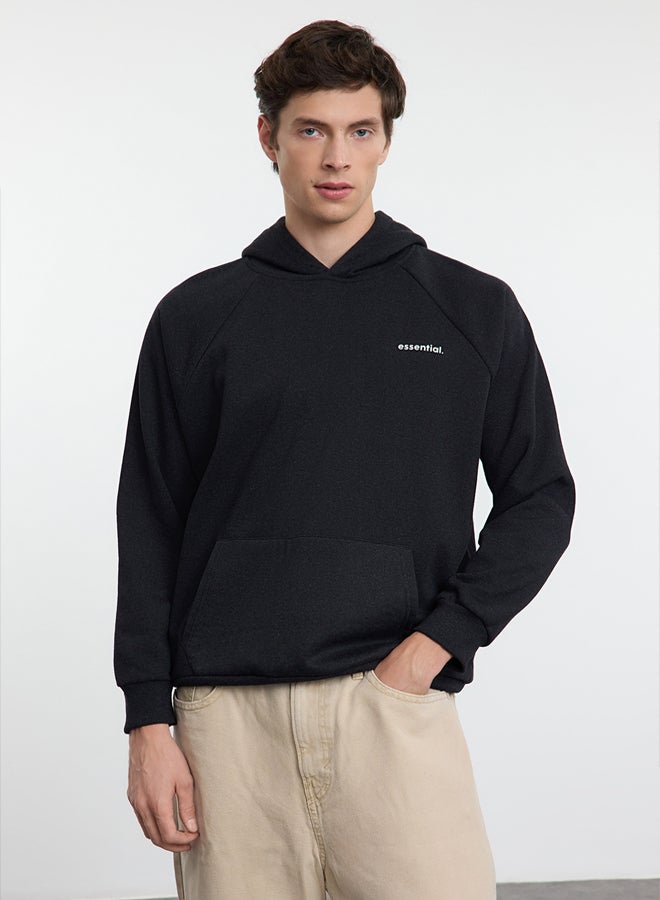 trendyol Anthracite Unisex Oversize/Wide Cut Raglan Sleeve Slogan Hooded Sweatshirt - Image 2