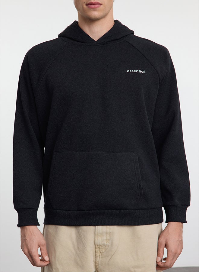 trendyol Anthracite Unisex Oversize/Wide Cut Raglan Sleeve Slogan Hooded Sweatshirt - Image 4
