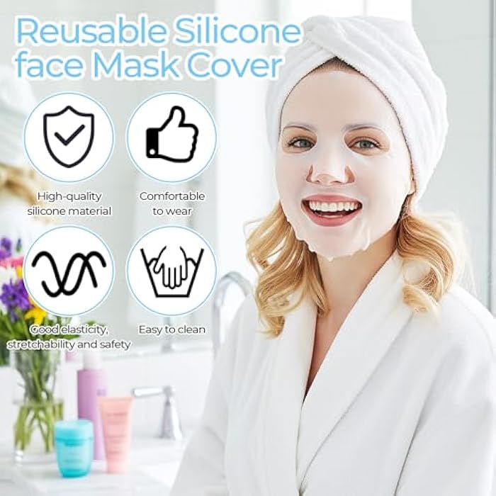 guduling 6 Pcs Reusable Face Mask Skin Care,Reusable Silicone Face Mask,Silicones Moisturizing Full Facial Masks Cover Skin Cover Wrap for Sheet Prevent Evaporation Hairdressing Beauty Spa Care Tool - Image 4