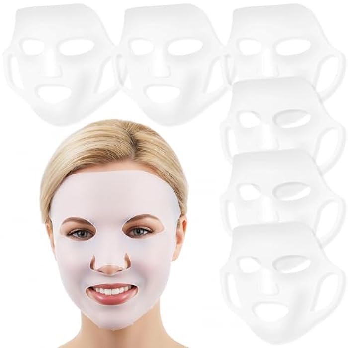 guduling 6 Pcs Reusable Face Mask Skin Care,Reusable Silicone Face Mask,Silicones Moisturizing Full Facial Masks Cover Skin Cover Wrap for Sheet Prevent Evaporation Hairdressing Beauty Spa Care Tool - Image 1