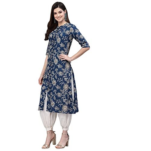 Stylum Women's Teal Floral Printed Rayon A-Line Kurta (X-Large) - Image 3