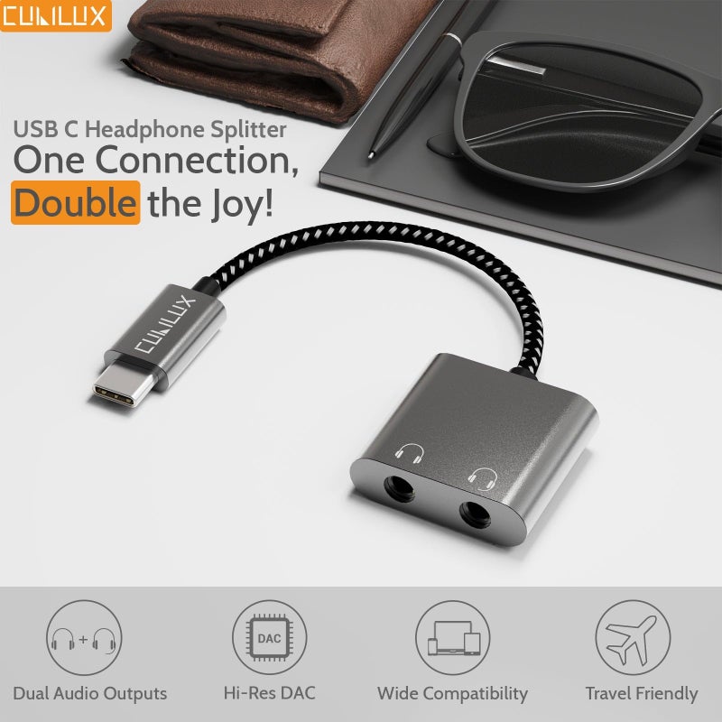 Cubilux USB C Double Headphone Splitter, Type C to Dual 3.5mm Jacks Audio Sharing Adapter Compatible with iPhone 17/16/15, iPhone 17/16/15 Pro Max, iPad Pro 13/12.9/11, iPad Air 13/11 and More - Image 2