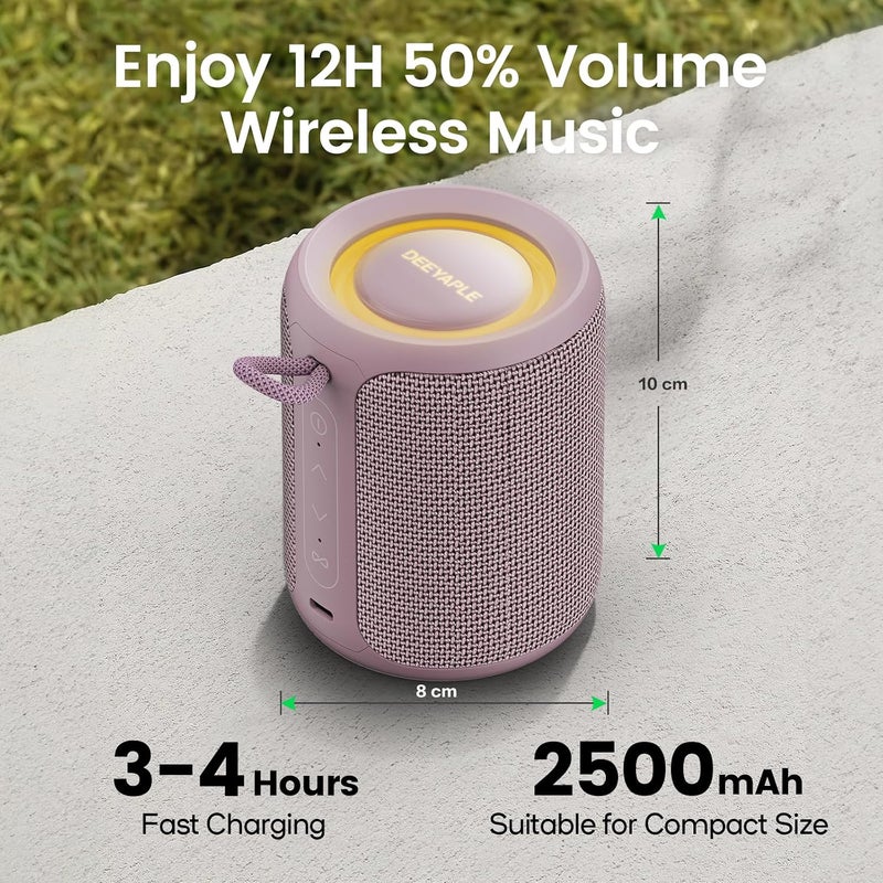Deeyaple Bluetooth Speaker Small Portable Music Box 5.3 IPX7 Waterproof Wireless Stereo Pairing Hands-Free RGB Light for Outdoor Camping Garden Party Travel (Rose Red) - Image 3
