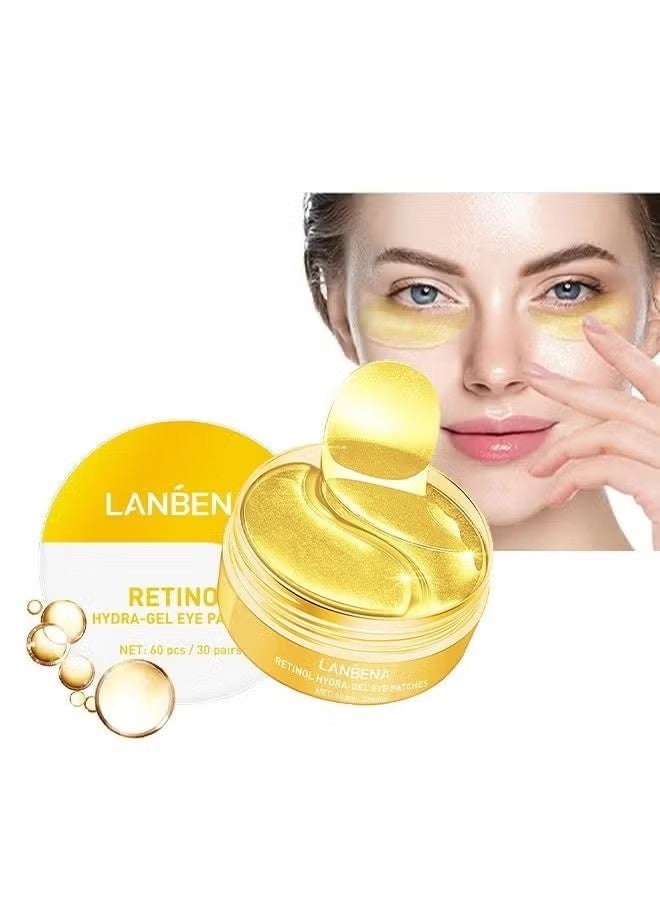 LANBENA Retinol Hydra-Gel Eye Patches, Gold Under Eye Mask Retinol And Collagen, Under Eye Mask For Face Care, Eye Masks For Dark Circles And Puffiness, Under Eye Masks For Beauty And Personal Care 30