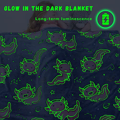 GEULAY Axolotl Blanket Glow in The Dark for Girls - Pink Axolotl Gifts for Teens Girls, Salamander Soft Blankets Cute Cozy Plush Toys for Kids Boys, Lightweight Fleece Throws for Couch & Bed Decor 50x60inch - Image 3