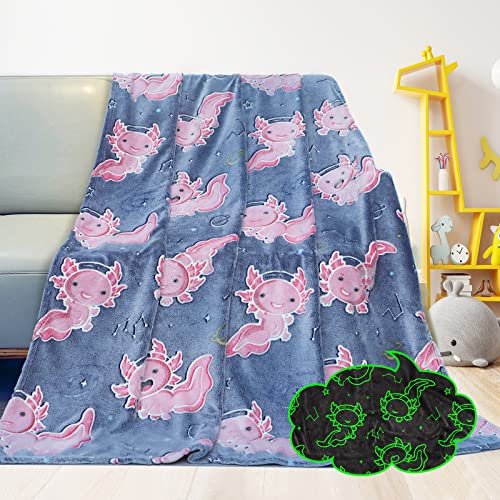 GEULAY Axolotl Blanket Glow in The Dark for Girls - Pink Axolotl Gifts for Teens Girls, Salamander Soft Blankets Cute Cozy Plush Toys for Kids Boys, Lightweight Fleece Throws for Couch & Bed Decor 50x60inch - Image 5