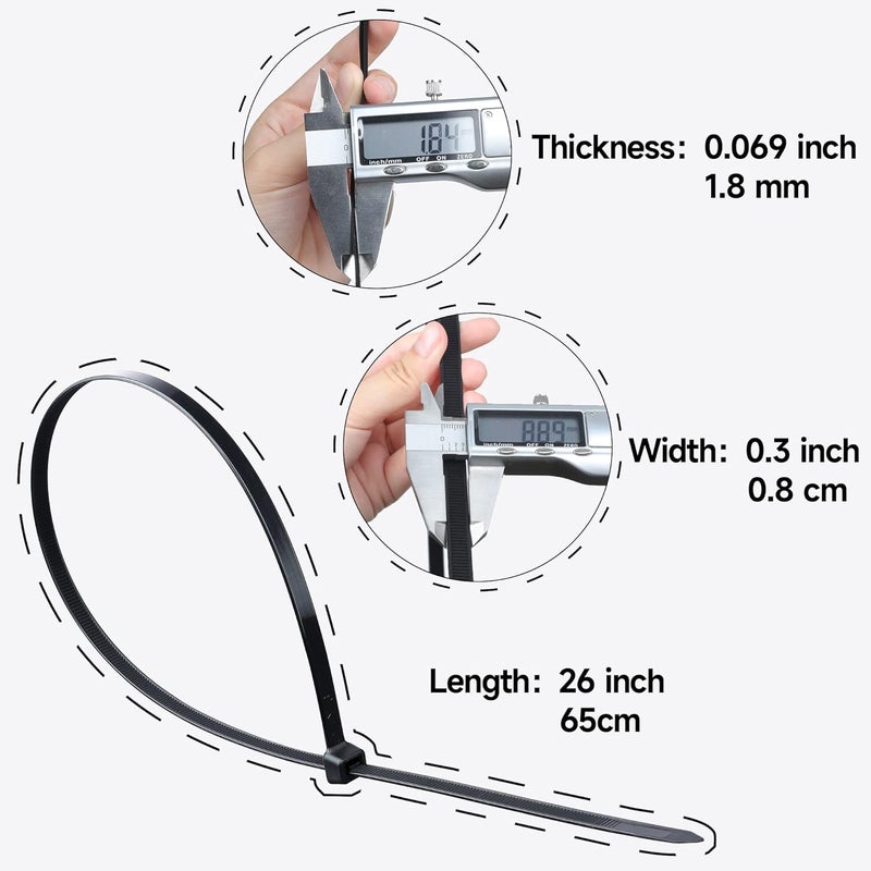 Doter 26 Inches Heavy Duty Zip Ties - 30 Pack, Max Load 200 LBS, Nylon Wire Ties for Indoor and Outdoor Use - Image 2