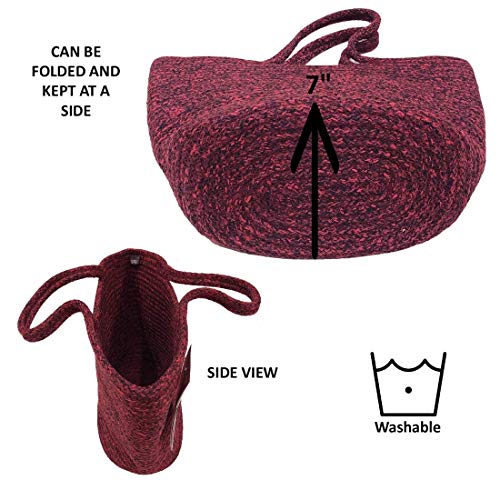 ST SAPROSE Polypropylene Multipurpose Large Storage Oval Basket, Tiffin Carry Bag, Shopping Tote Handbag, Organizer for Lunchbox, Water Bottle, Braid Craft (Large, Red-Black) - Image 4