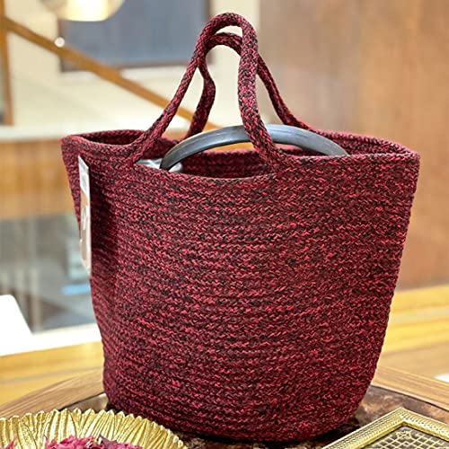 ST SAPROSE Polypropylene Multipurpose Large Storage Oval Basket, Tiffin Carry Bag, Shopping Tote Handbag, Organizer for Lunchbox, Water Bottle, Braid Craft (Large, Red-Black) - Image 2