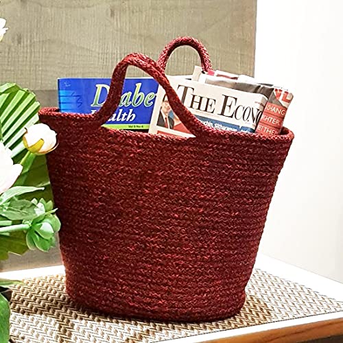 ST SAPROSE Polypropylene Multipurpose Large Storage Oval Basket, Tiffin Carry Bag, Shopping Tote Handbag, Organizer for Lunchbox, Water Bottle, Braid Craft (Large, Red-Black) - Image 5