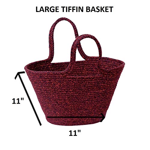 ST SAPROSE Polypropylene Multipurpose Large Storage Oval Basket, Tiffin Carry Bag, Shopping Tote Handbag, Organizer for Lunchbox, Water Bottle, Braid Craft (Large, Red-Black) - Image 3