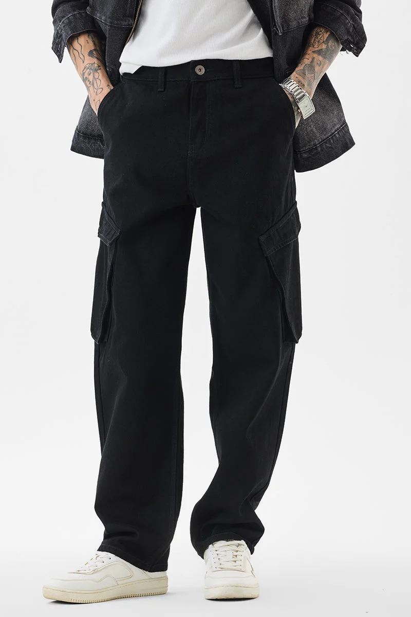 سنيتش Black Solid Loose Fit Casual Jeans