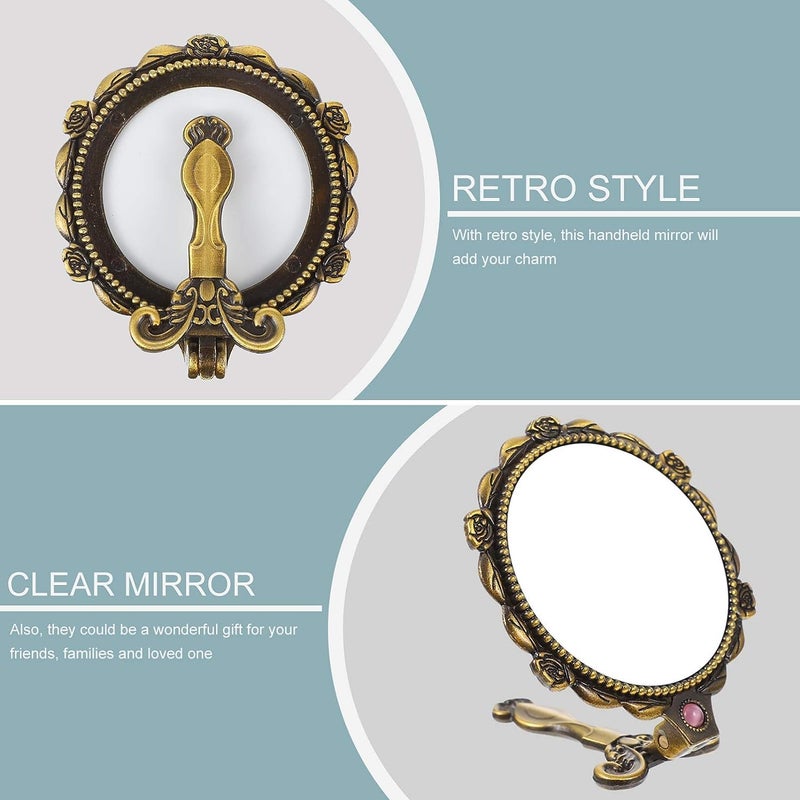 TOMATUS TOMATUS Mini Vintage Style Makeup Mirror Small Pocket Size Folding Handheld Vanity Mirror Pack of 1 Gold  - Image 4