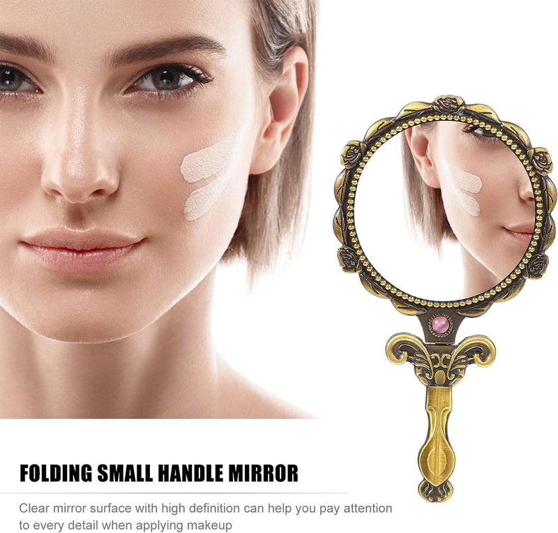 TOMATUS TOMATUS Mini Vintage Style Makeup Mirror Small Pocket Size Folding Handheld Vanity Mirror Pack of 1 Gold  - Image 2