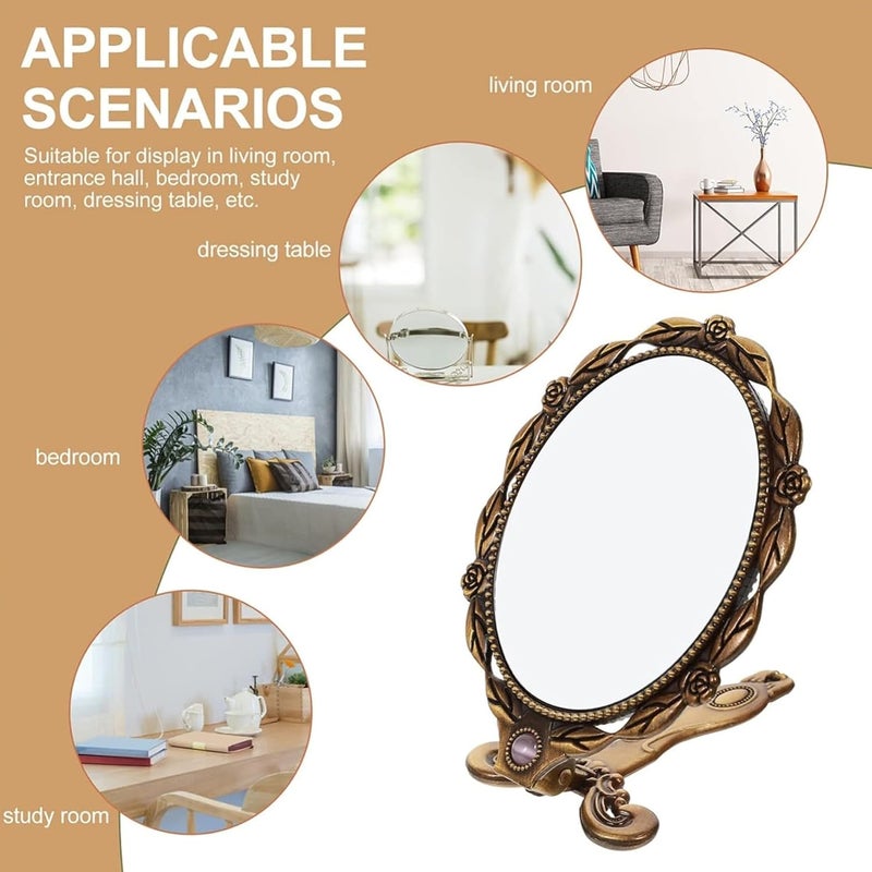 TOMATUS TOMATUS Mini Vintage Style Makeup Mirror Small Pocket Size Folding Handheld Vanity Mirror Pack of 1 Gold  - Image 3