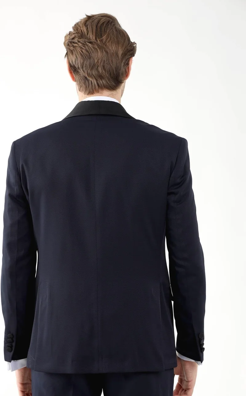 Dufy Navy Blue Men's Slim Fit Pointed Collar Tuxedo Suit