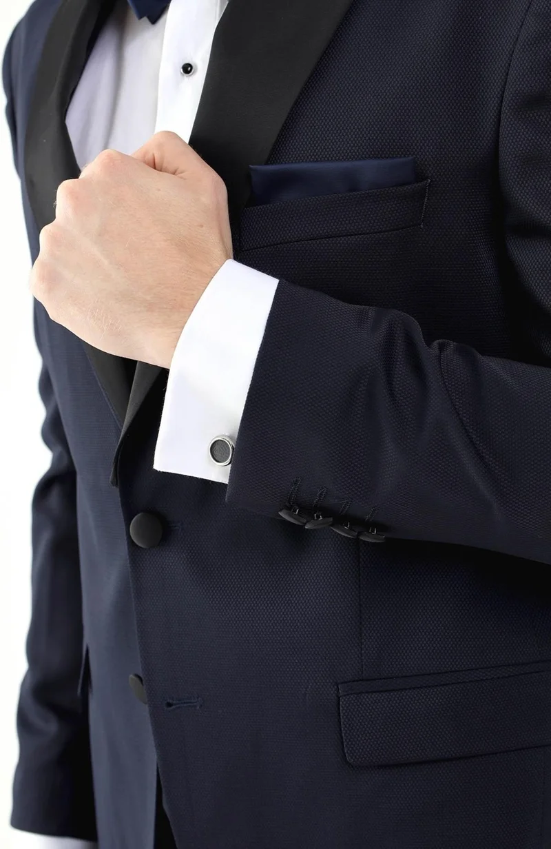 Dufy Navy Blue Men's Slim Fit Pointed Collar Tuxedo Suit