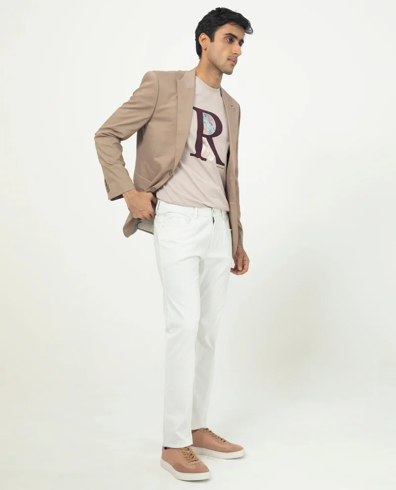 Rare Rabbit Rare Rabbit Men's Poke-2 White Solid Mid-Rise Regular Fit Trouser